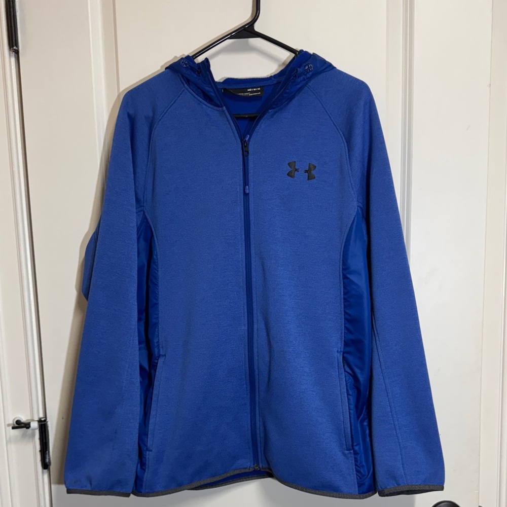 Men’s Under Armour Cold Gear Jacket M Medium Blue Hooded Zip Front